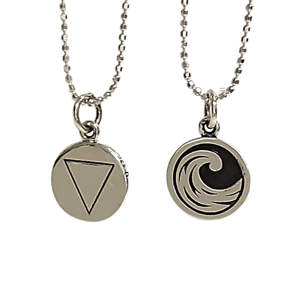 Double Sided Water Element Necklace in Sterling Silver on Rhodium Plated Sterling Silver Chain 16