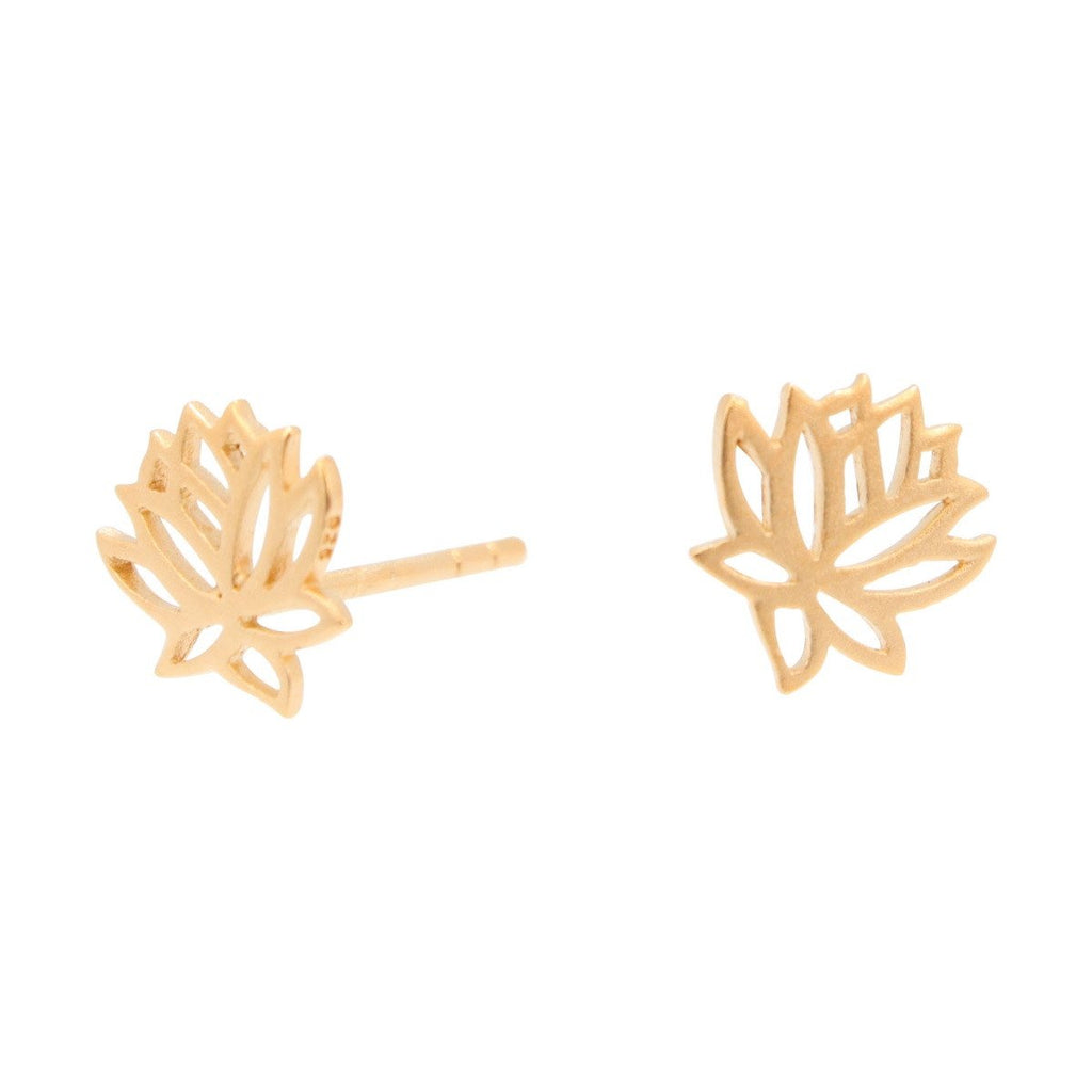 Tiny Lotus Flower Earrings in Gold