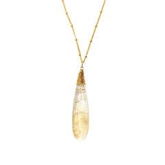 Limited Edition Long Citrine Gemstone Pendant on Adjustable 20-22 Inch Gold Filled Satellite Chain