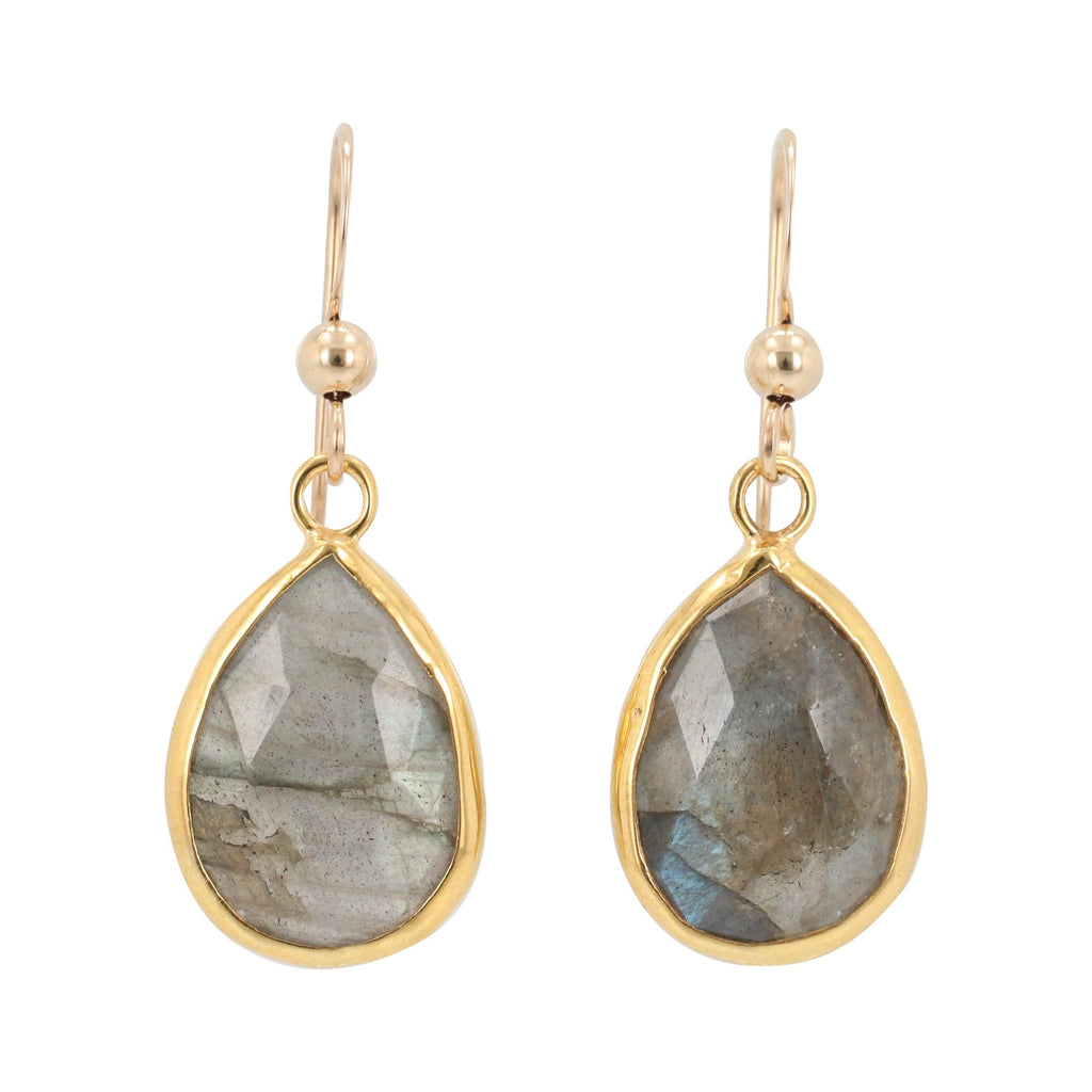 Gold Labradorite Teardrop Dangle Earrings