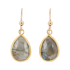 Gold Labradorite Teardrop Dangle Earrings