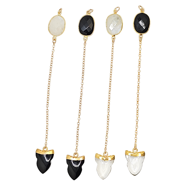 Limited Edition Gemstone Lariat Necklace, Onyx, Moonstone or Quartz