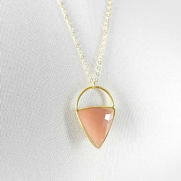 Limited Edition Peach Moonstone Gemstone Focal Pendant Necklace in Gold Filled On Adjustable 24