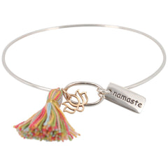 Bangle Bracelet with Namaste, Lotus, & Tassel Charms