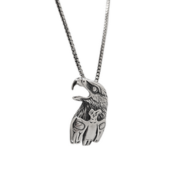 Mens Tribal Eagle Totem Necklace in Sterling Silver on a 1.8mm Box Chain