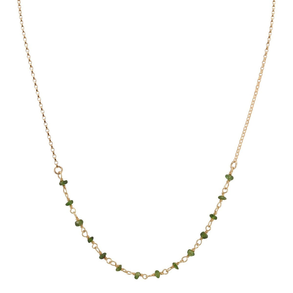 Delicate 2.5mm Chrome Diopside Gemstone Necklace on Gold Filled Chain