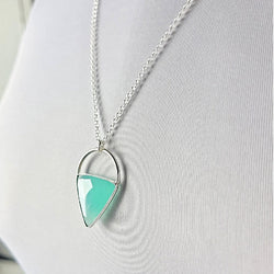 Limited Edition Aqua Chalcedony Gemstone Focal Pendant Necklace in Sterling Silver Adjustable 24