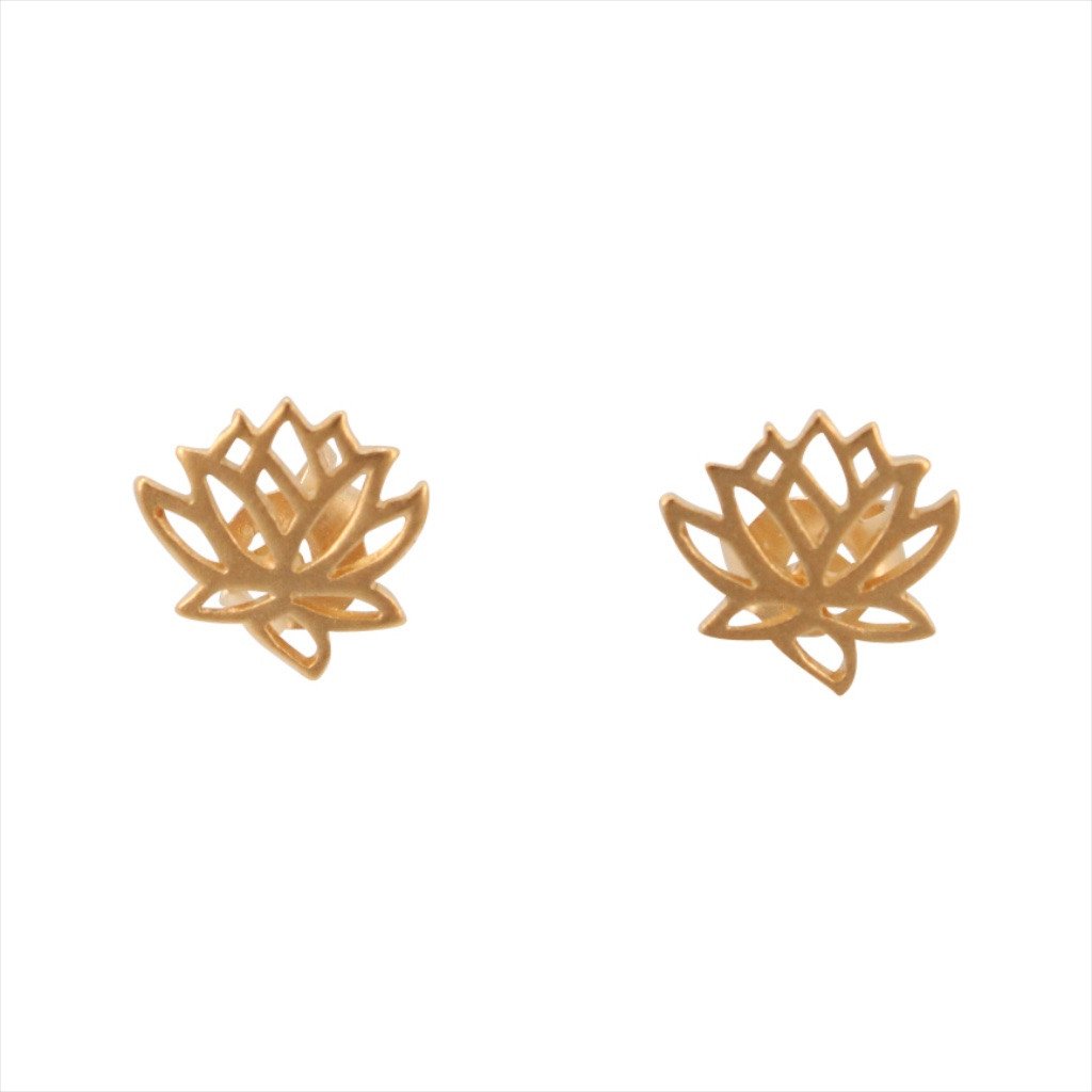 Tiny Lotus Flower Earrings in Gold