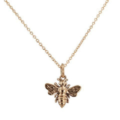 Tiny Honeybee Charm in Natural Bronze on 18 Inch Mini Gold Fill Rolo Chain