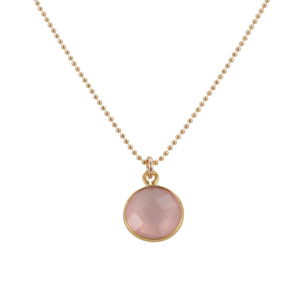 Round Gemstone Drop Necklace in Gold Plated Silver