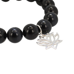 Blue Tiger Eye Energy Bracelet with Lotus Charm - soothing, calming, great for meditation