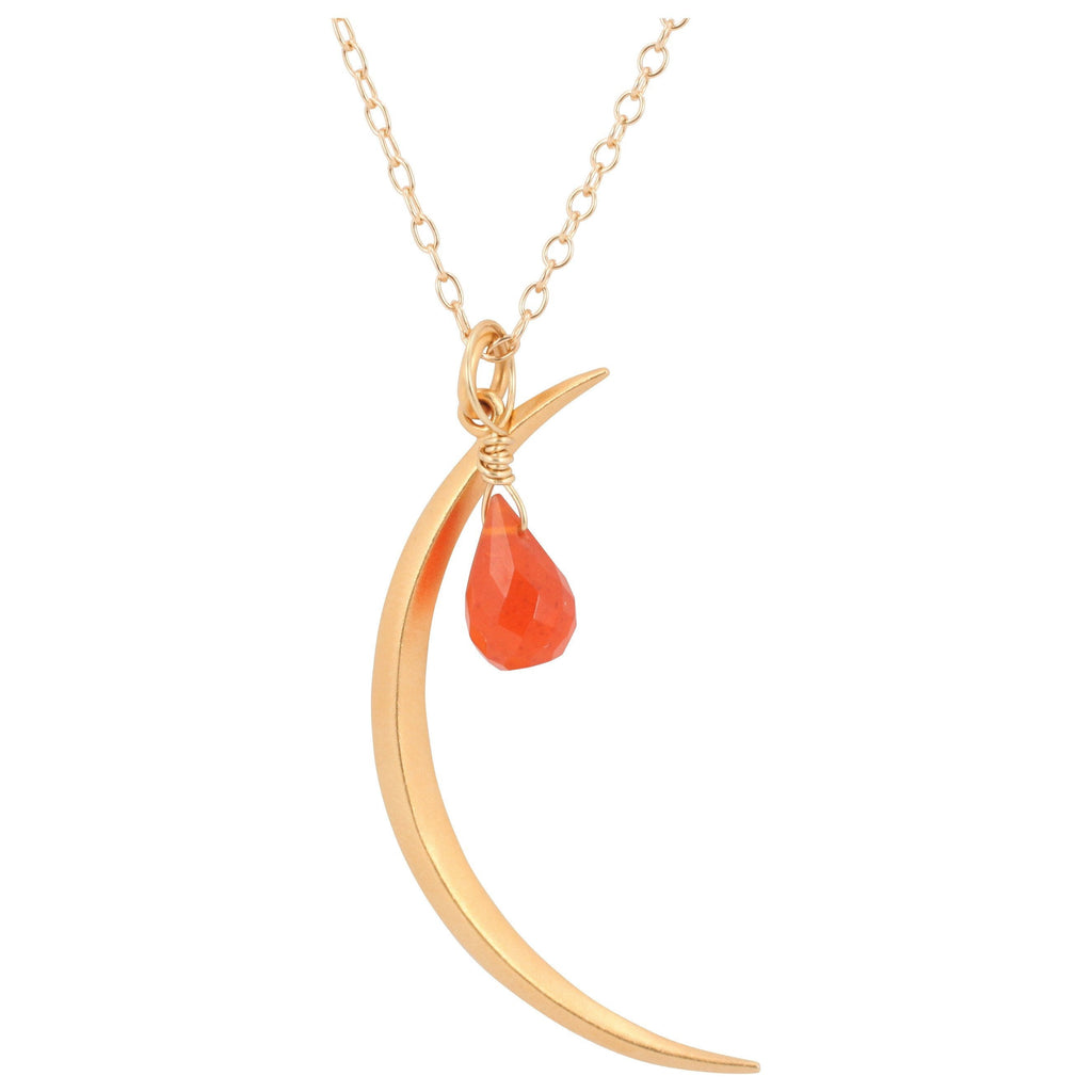 Crescent Moon Necklace with Carnelian on Gold Filled Chain