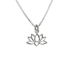 Medium Lotus Flower Necklace in Sterling Silver on 18 or 20 Inch Chain