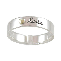 LOVE Sterling Silver Affirmation Band Ring with Brass Heart