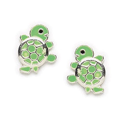 Tiny Green Enamel Turtle Stud Earrings