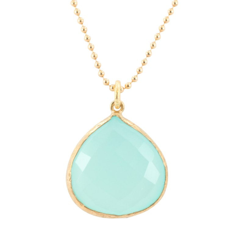 Green Chalcedony Pendant with 18K Gold on an 18 inch Gold Fill Bead Chain