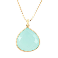 Green Chalcedony Pendant with 18K Gold on an 18 inch Gold Fill Bead Chain