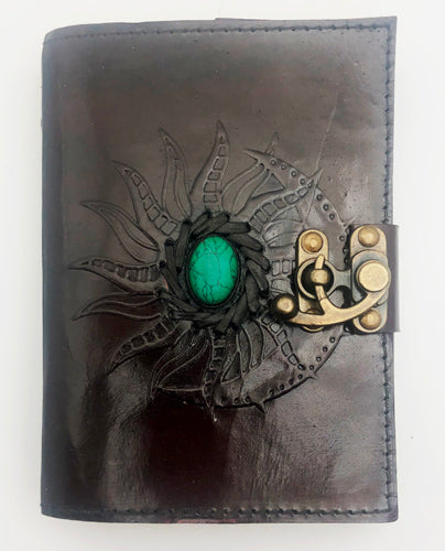 Sun and Moon Leather Embossed Journal with Turquoise stone
