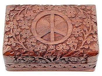 Peace Sign Carved Wooden Box