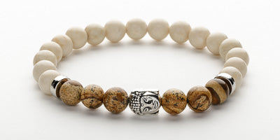 Men's Fossil Stone Jasper Buddha Bracelet