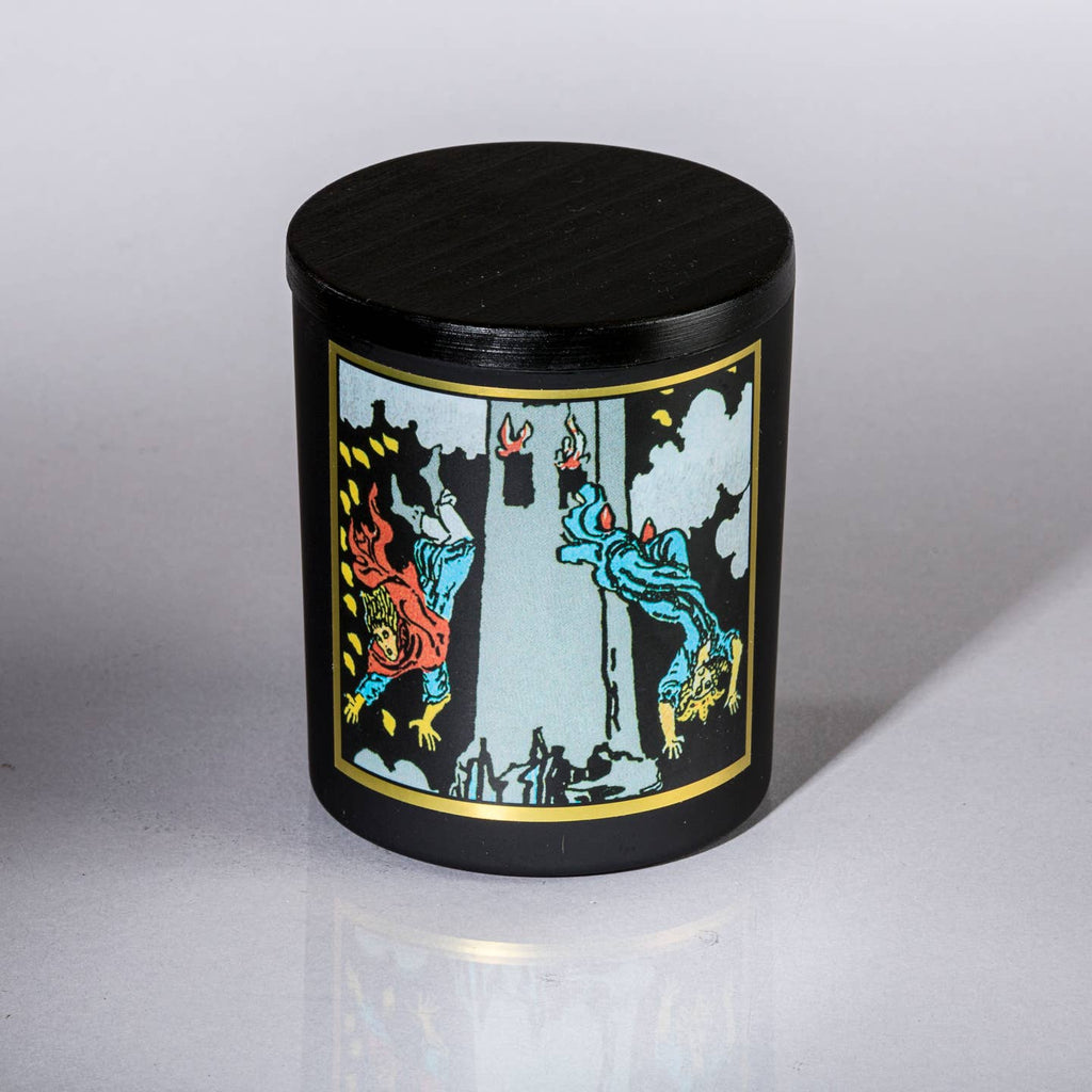 Tower Tarot Candle - 8.5oz, Soy and Coconut Oil Candle, Skin-Safe, Vetiver, Cedar, Lemongrass