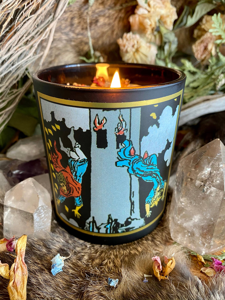 Tower Tarot Candle - 8.5oz, Soy and Coconut Oil Candle, Skin-Safe, Vetiver, Cedar, Lemongrass