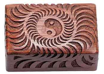 Sun-Yin Yang Carved Wooden Box